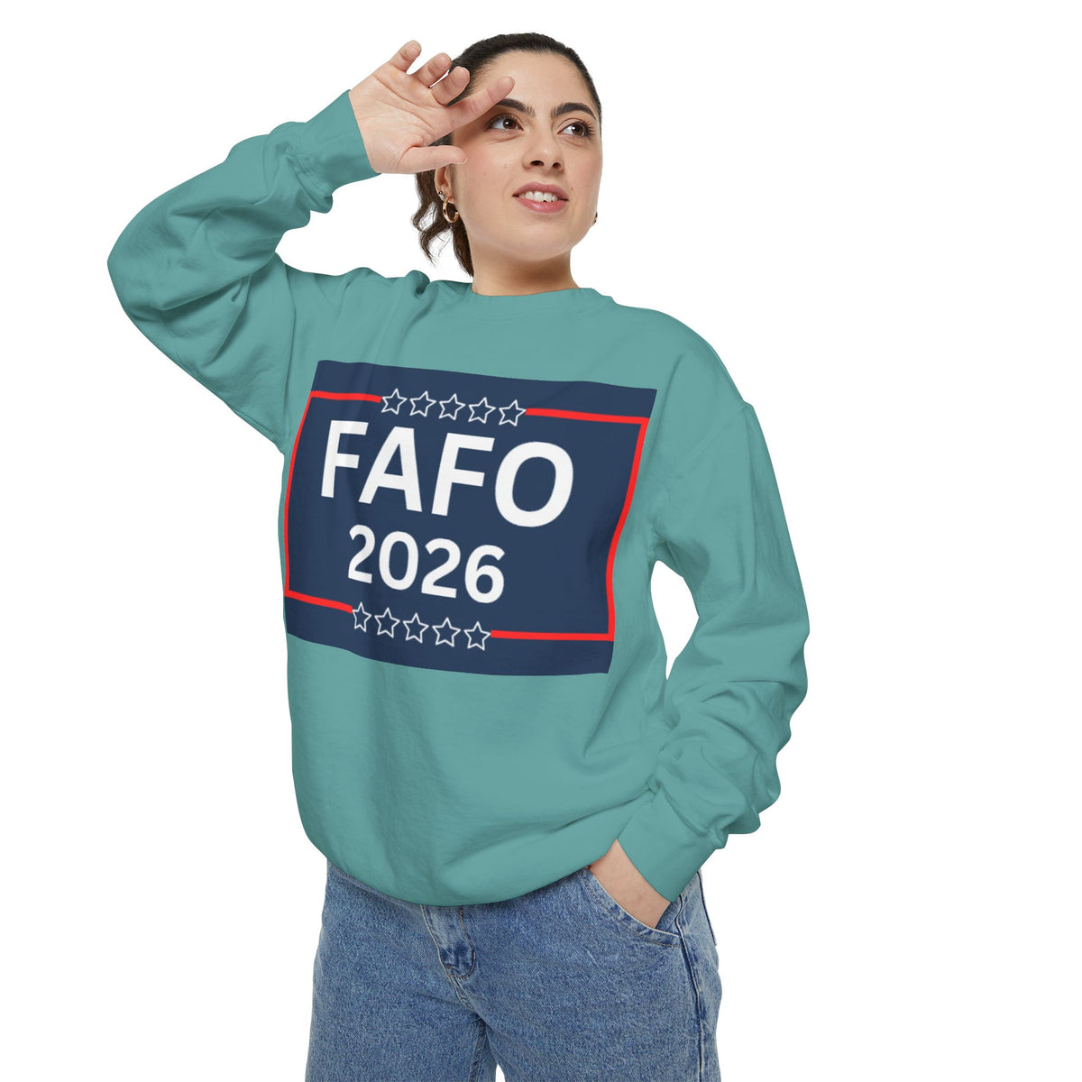 FAFO 2026 Sweatshirt — Political Parody Crewneck (Milk & Honee for America)