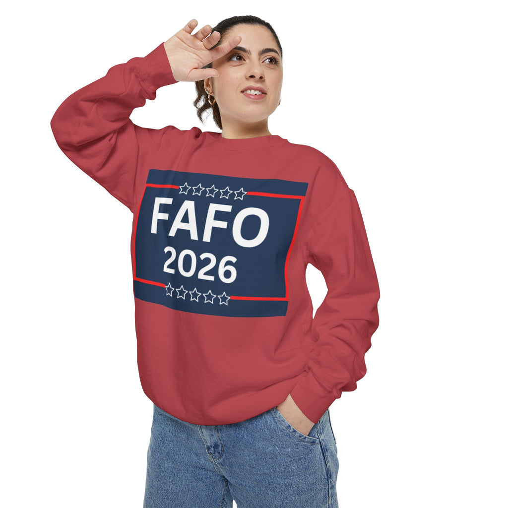 FAFO 2026 Sweatshirt — Political Parody Crewneck (Milk & Honee for America)