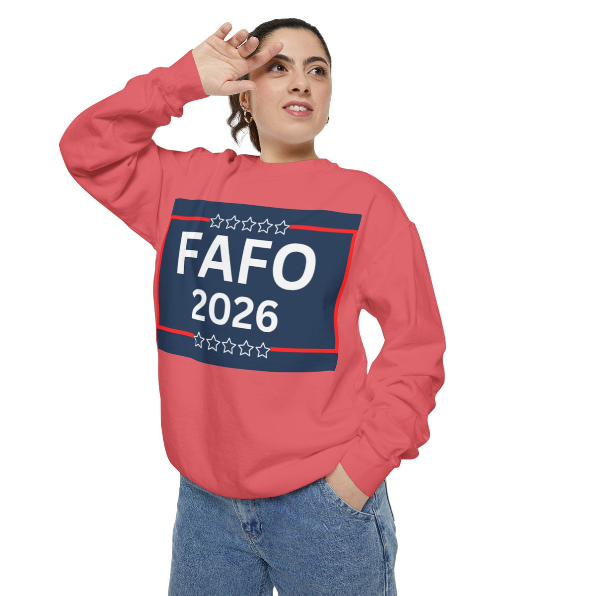 FAFO 2026 Sweatshirt — Political Parody Crewneck (Milk & Honee for America)