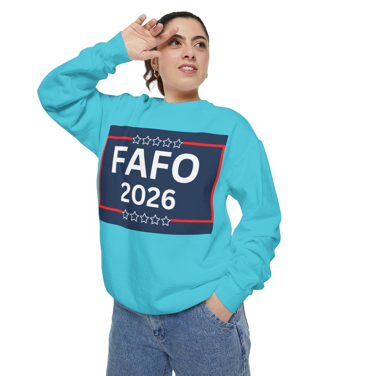 FAFO 2026 Sweatshirt — Political Parody Crewneck (Milk & Honee for America)