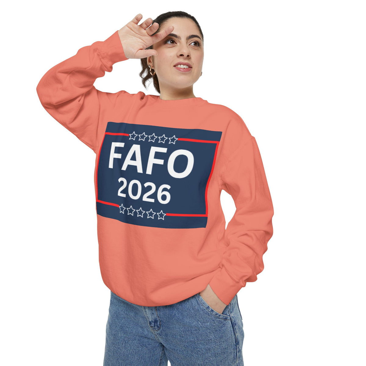 FAFO 2026 Sweatshirt — Political Parody Crewneck (Milk & Honee for America)