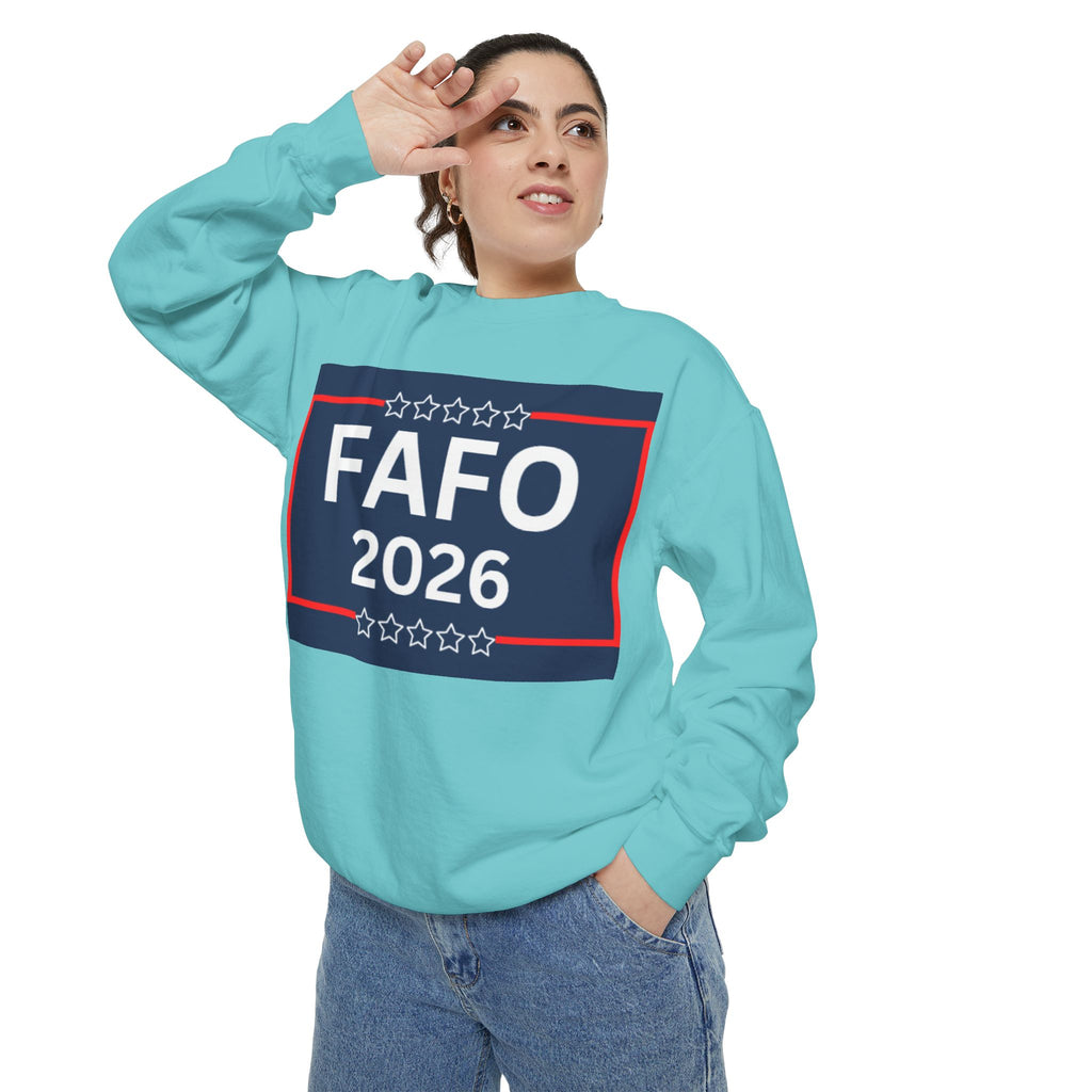 FAFO 2026 Sweatshirt — Political Parody Crewneck (Milk & Honee for America)
