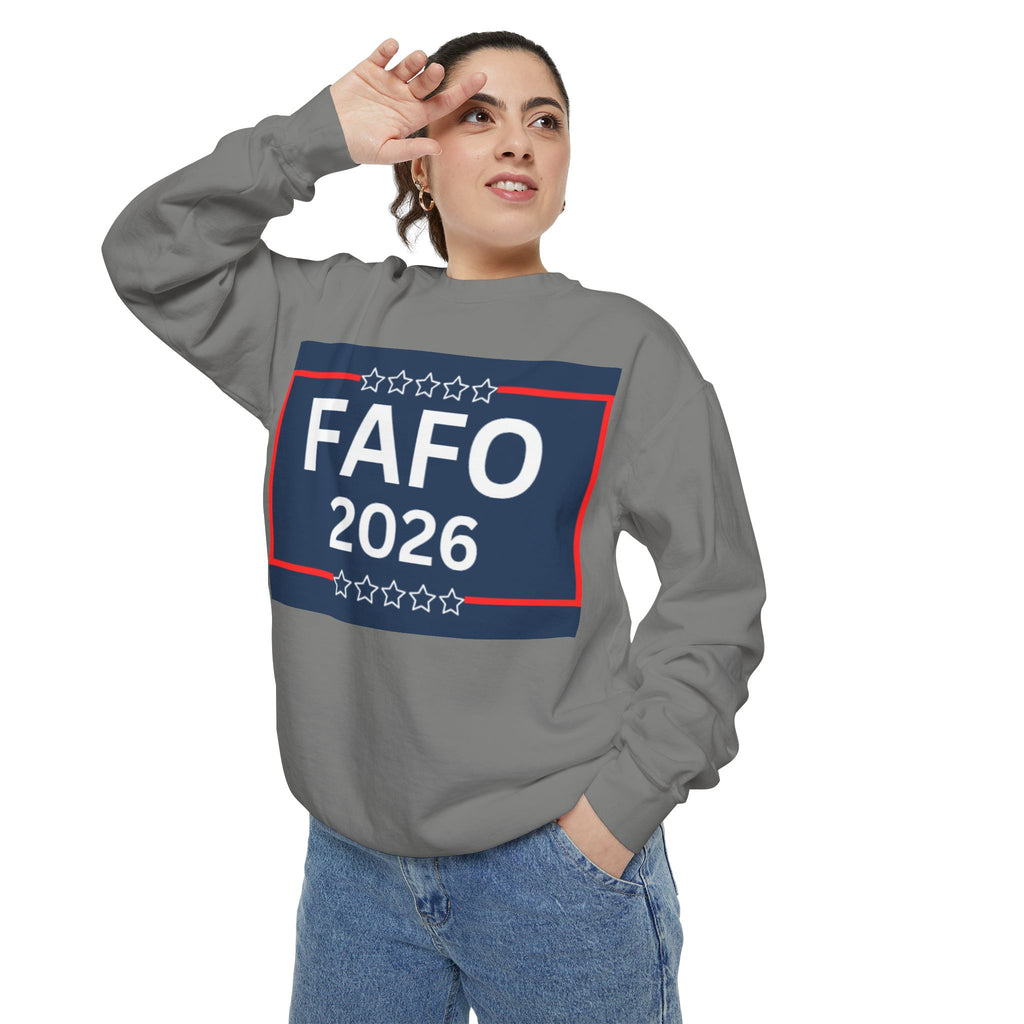 FAFO 2026 Sweatshirt — Political Parody Crewneck (Milk & Honee for America)