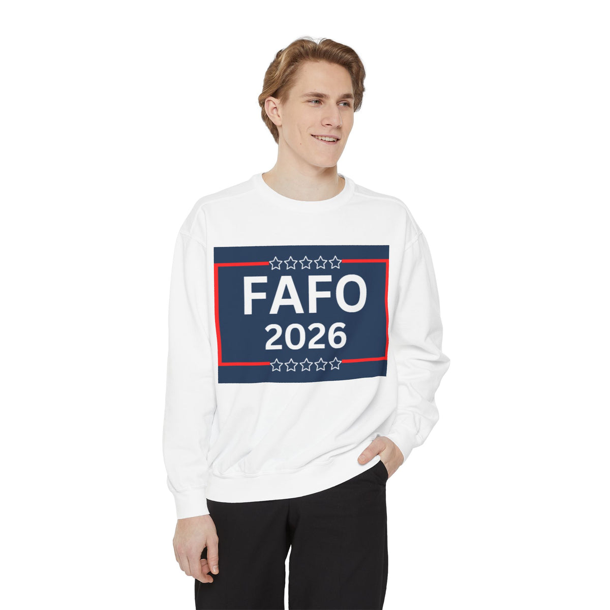 FAFO 2026 Sweatshirt — Political Parody Crewneck (Milk & Honee for America)