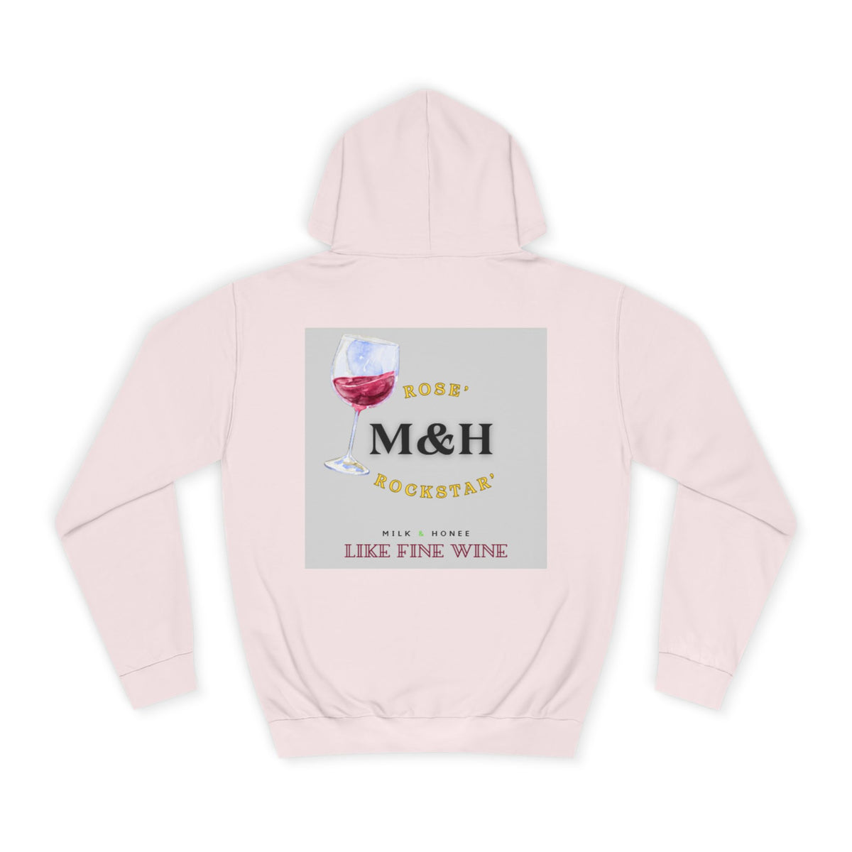 Wine Club Hoodie — "M&H Pink Rose" Graphic College Pullover