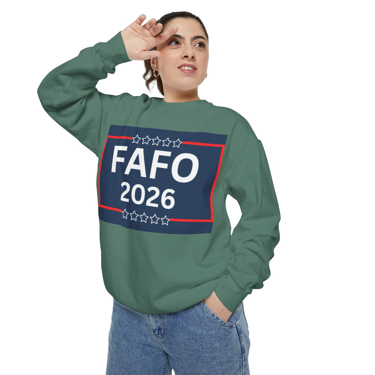 FAFO 2026 Sweatshirt — Political Parody Crewneck (Milk & Honee for America)