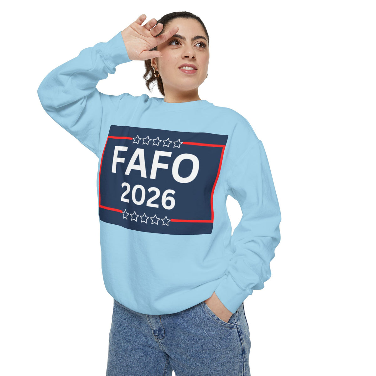 FAFO 2026 Sweatshirt — Political Parody Crewneck (Milk & Honee for America)